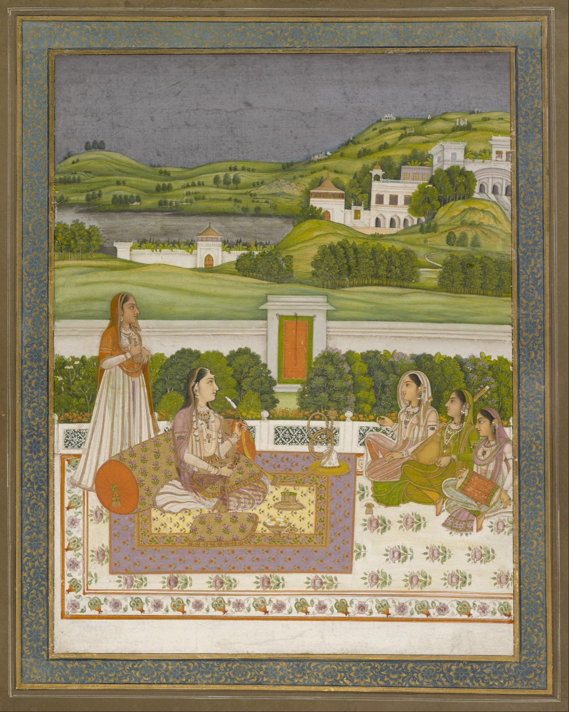 Historical Indian painting of a listener attending a musical performance