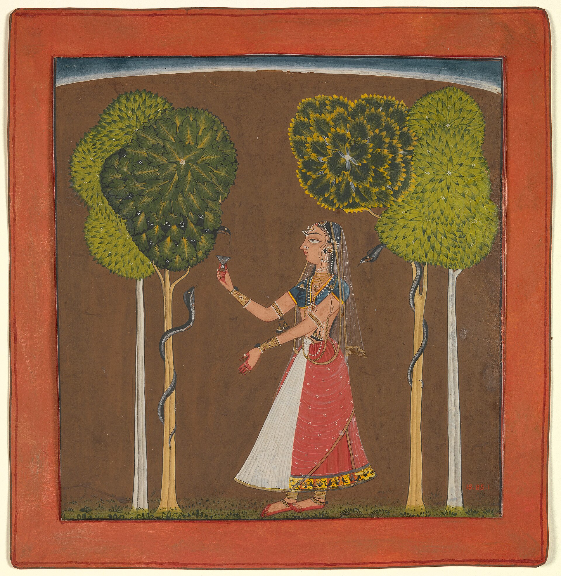 Ragamala folio painting of a solitary figure with instruments