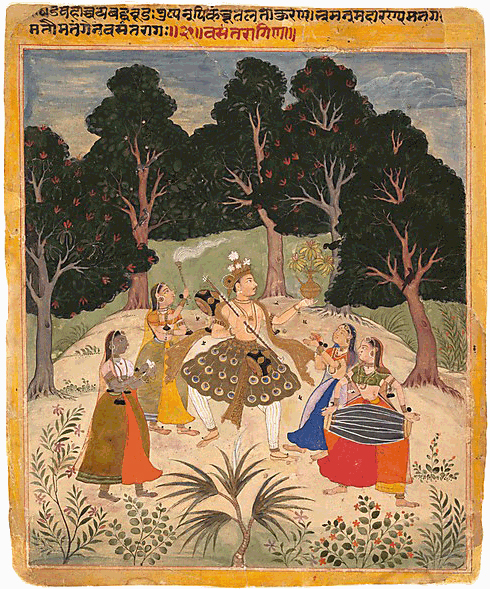 Mughal-era Vasant Ragini painting with musicians